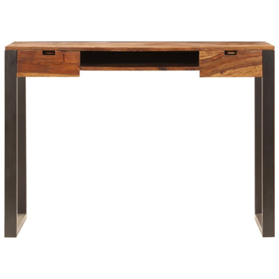Bureau, bois de sheesham brun, acier thermolaqué, 2 tiroirs, 43 po
