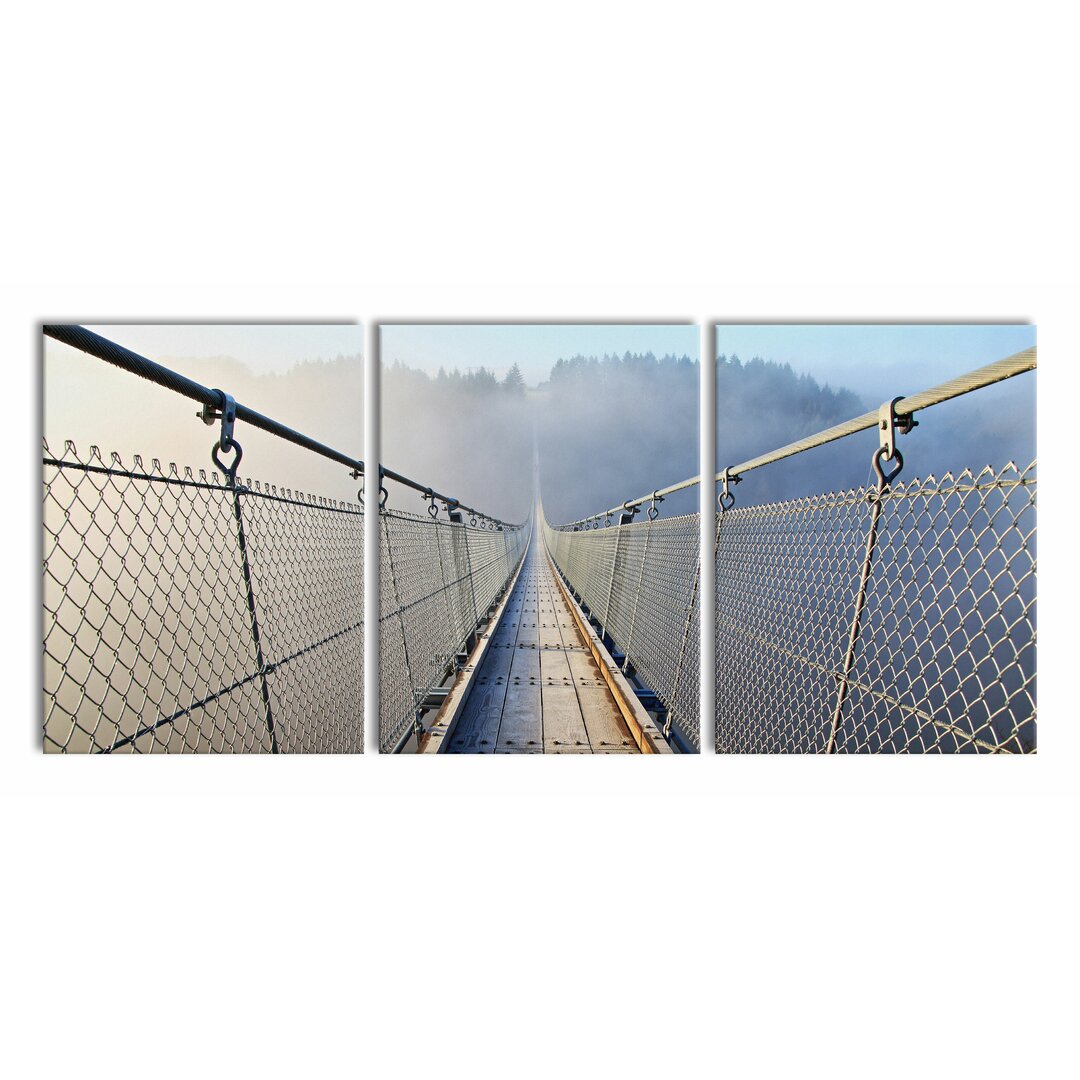 3-tlg. Leinwandbilder-Set Suspension Bridge in a Foggy Shimmer