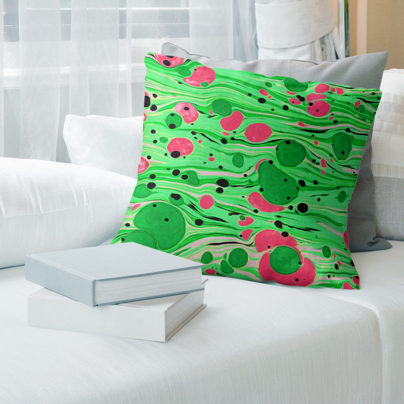 Katelyn Elizabeth Geometric Linen Reversible Throw Pillow, Poly Fill, 16" x 16", Green/Pink