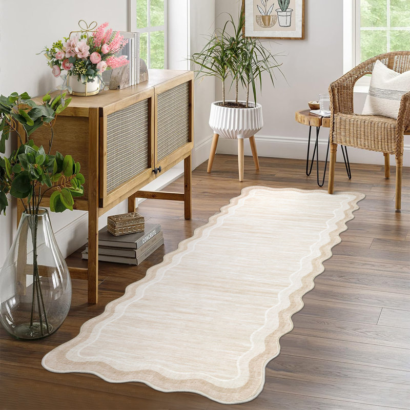 Bordered Design Machine Washable Rug with Rubber Backing for Living Room Modern Non-Slip Dining Room Rug Easy-Cleaning Floor Carpet for Bedroom