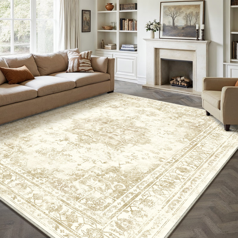 Tapis oriental vintage lavable à la machine avec envers antidérapant, Rectangulaire 8 pi x 10 pi