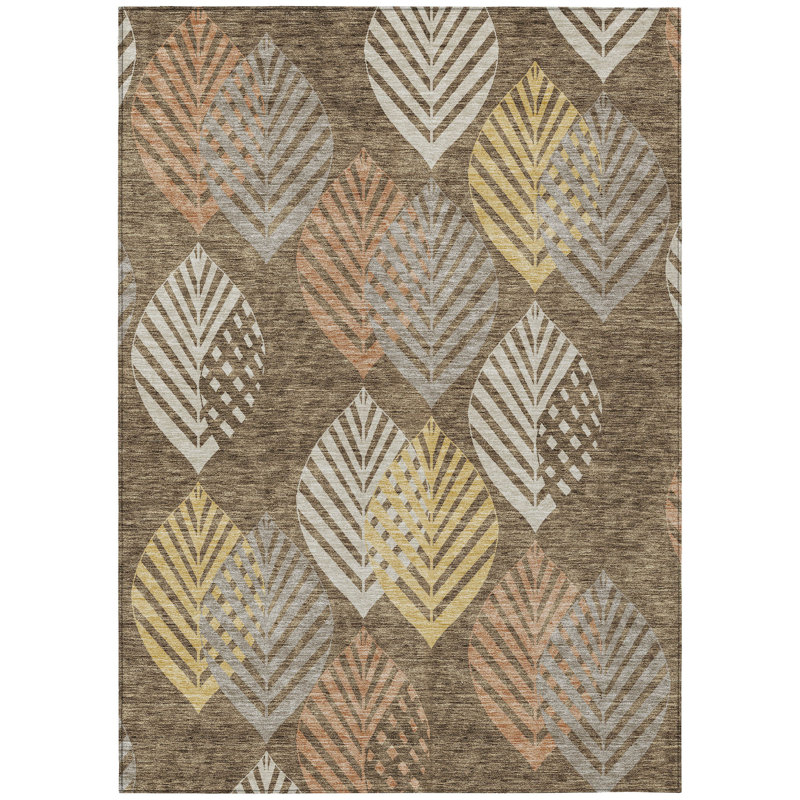 3' X 5' Chocolate Beige And Gray Floral Washable Indoor Outdoor Area Rug