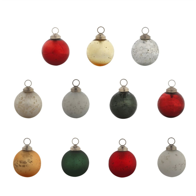 2.5'' Glass Ball Ornament, Red/Green/Orange/Silver