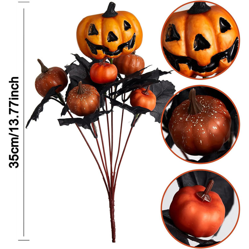 4 pièces bouquet de citrouilles d'Halloween avec des feuilles d'érable noires Fleurs d'automne artificielles pour l'automne