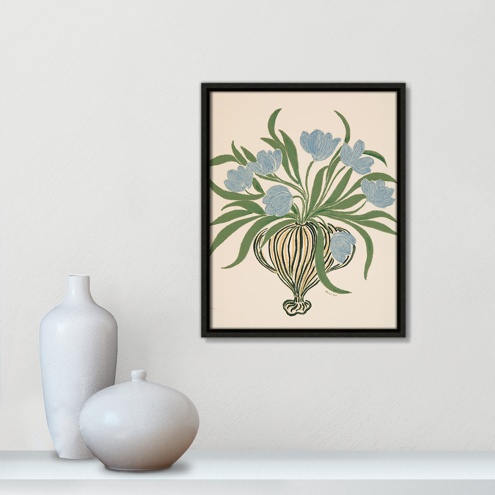 La Poire Blue Tulips Print by Camilla Bergqvist, Espresso, 15.5" H x 12.5" W