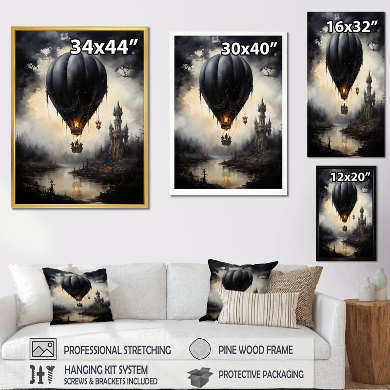 «Dark Balloon Mystery Journey», reproduction sur toile, Encadrement doré, H 44 po x l 34 po x P 1,5 po