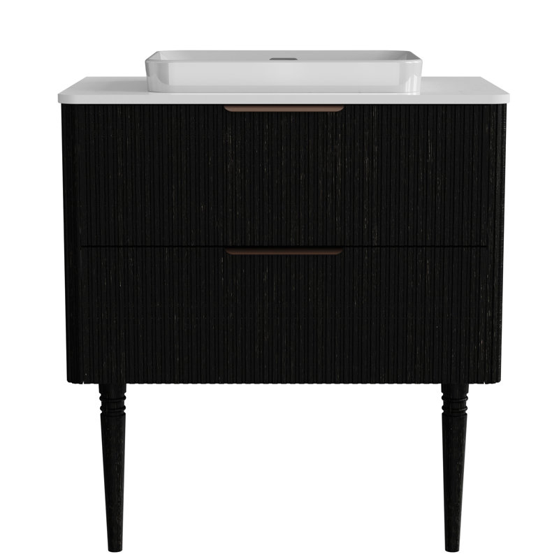 Meuble-lavabo de salle de bain moderne en chêne, lavabo en céramique et double rangement, Black