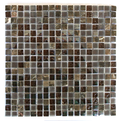 Quartz 0.63" x 0.63" Natural Stone/Glass Grid Mosaic Wall & Floor Tile