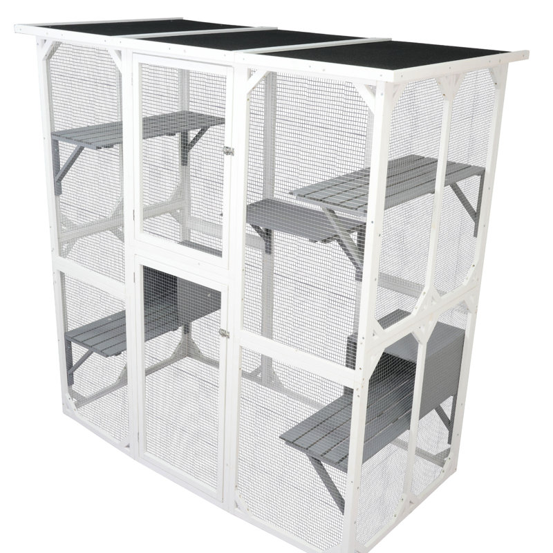 Cage pour chat de taille moyenne, bois blanc pour une volière solide et élégante, divertissement pour animaux
