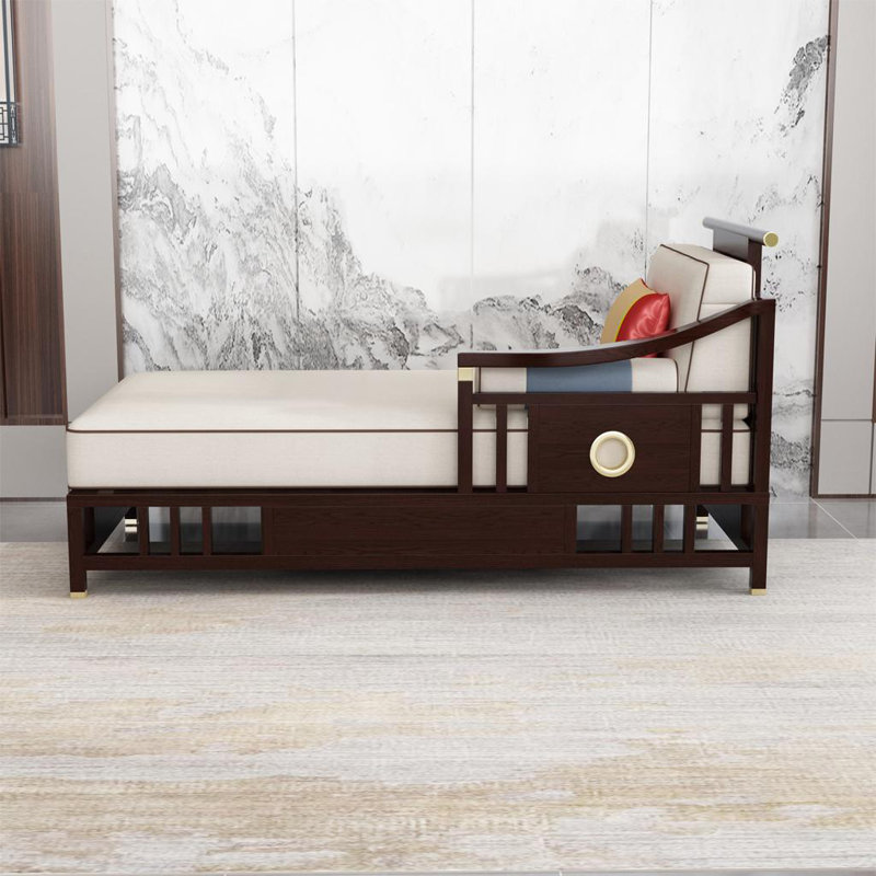 Chaise longue avec structure en bois, Marron foncé, Orienté à droite, Blanc crémeux