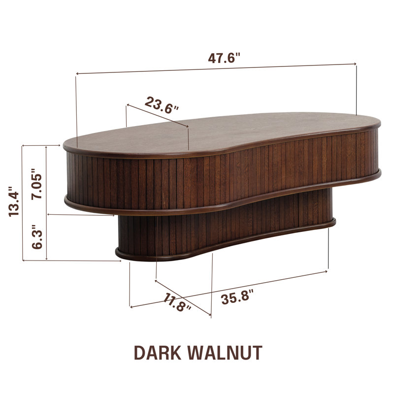 NTC RIPPLE DOU Coffee Table Modern Wooden Double-Layer Center Table, Vertical Groove Design, Stylish Living Room Decor, Minimalist Style for Home and Office, Easy Assembly