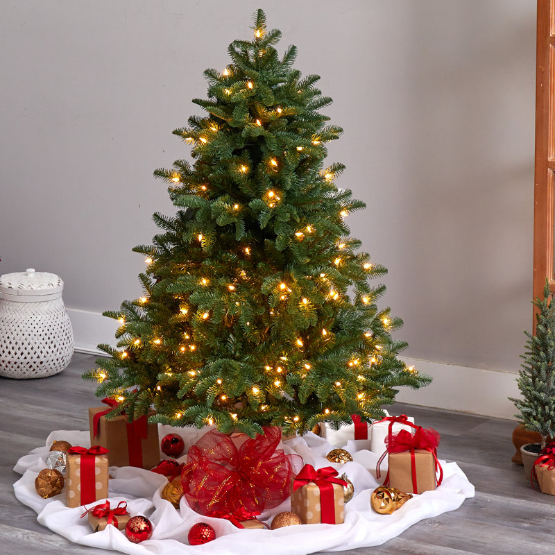 Arbre de Noël artificiel épinette vert 5 pi avec 300 lumières claires South Carolina, H 4 pi