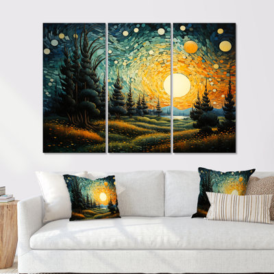 Ensemble de décorations murales clair de lune se balançant au pointillisme cyprès II - Van Gogh