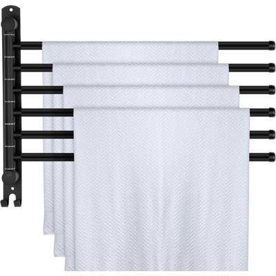Swivel Towel Rack 6 Arms 304 Stainless Steel BlackWall Mount, Space Saving Swivel Design, Rustproof 304 Stainless Steel, Hook Included