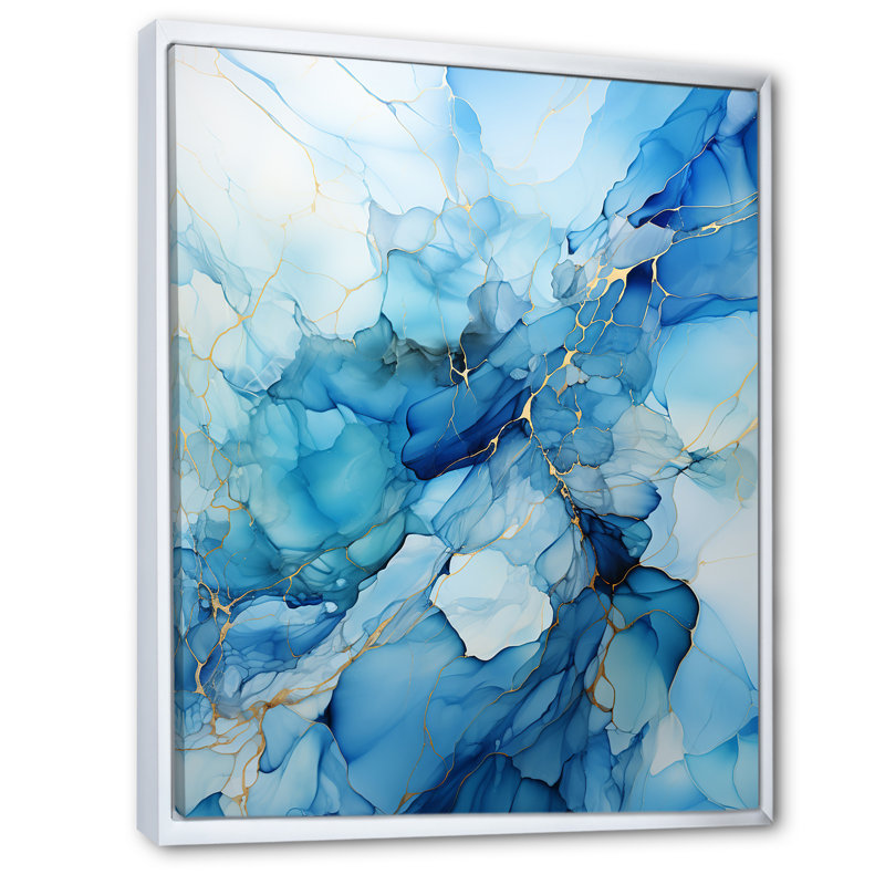 Minimalisme blanc et bleu glacier - reproduction sur toile, H 44 po x l 34 po x P 1,5 po, Cadre flottant blanc
