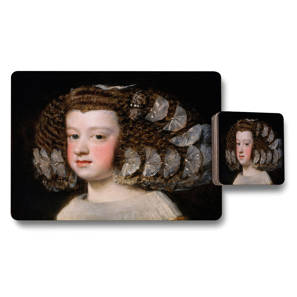 Vintage Portrait Placemat And Coaster Set Featuring Elegant Lady Artwork