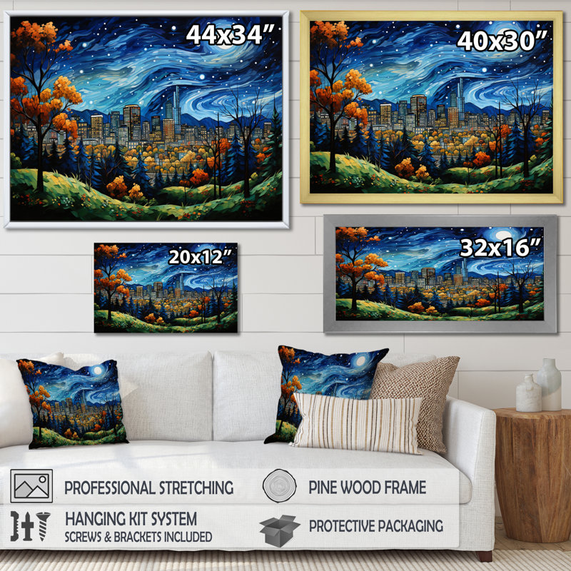 «Masterry Toronto The Starry I» sur toile, Cadre photo noir, H 24 po x l 32 po x P 1 po