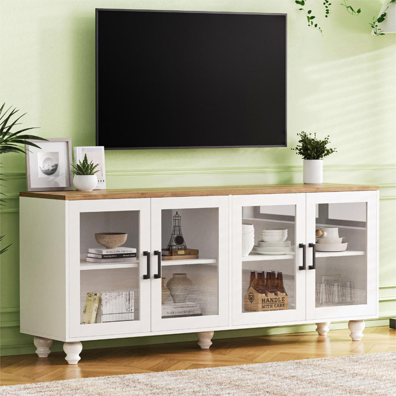 Armoire de rangement avec portes en verre et tablettes réglables, Blanc