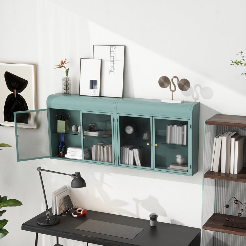 Armoire de rangement murale en métal, 2 portes, verre trempé, tablettes, multi-usage (salle de bain, cuisine, bureau) | Idée de cadeau