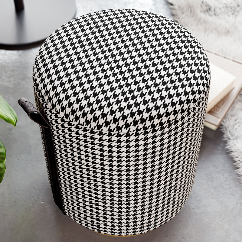 Modern Tuffet Ottoman with Gold Metal Legs, Black & White, 14 x 17 x 14 inches | RAW Chipboard & Poplar Frame, 90% Polyester & 10% Cotton Fabric | Easy Clean & Waterproof | Ideal for Stylish Living Rooms & Bedrooms