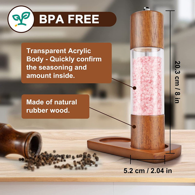 2 Pack Adjustable Coarseness Pepper Salt Grinder (set Of 2)