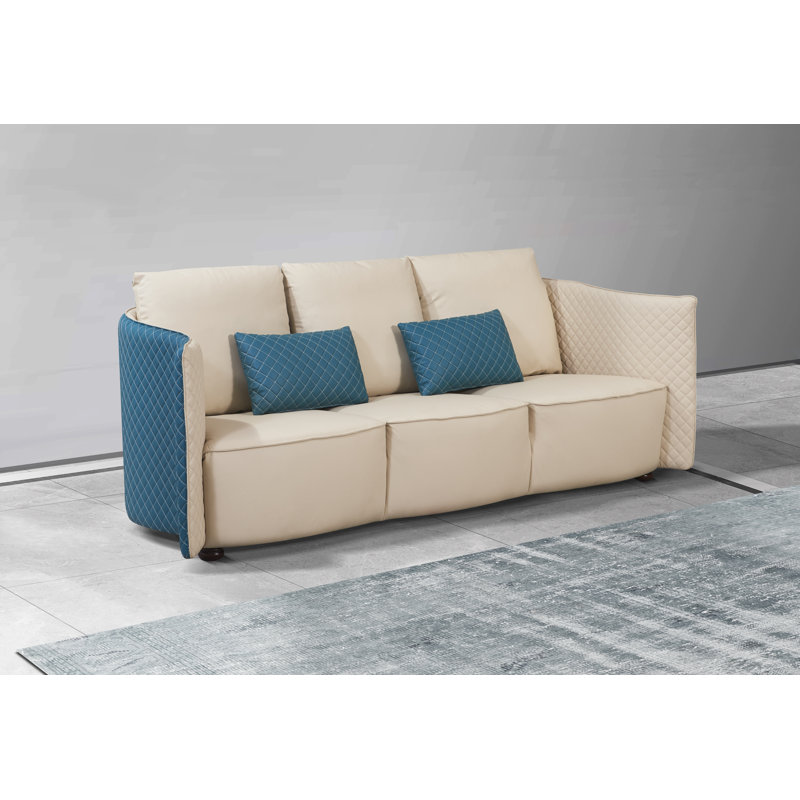 Makassar Sofa, Off White/Blue Genuine Leather