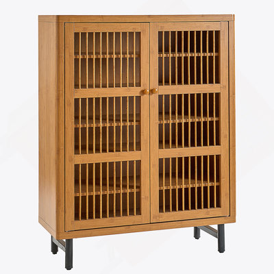 Wooden Accent Cabinet, Shoe Cabinet With Shutter Doors, 6-Tier Entryway Shoe Cabinet With Adjustable Shelves