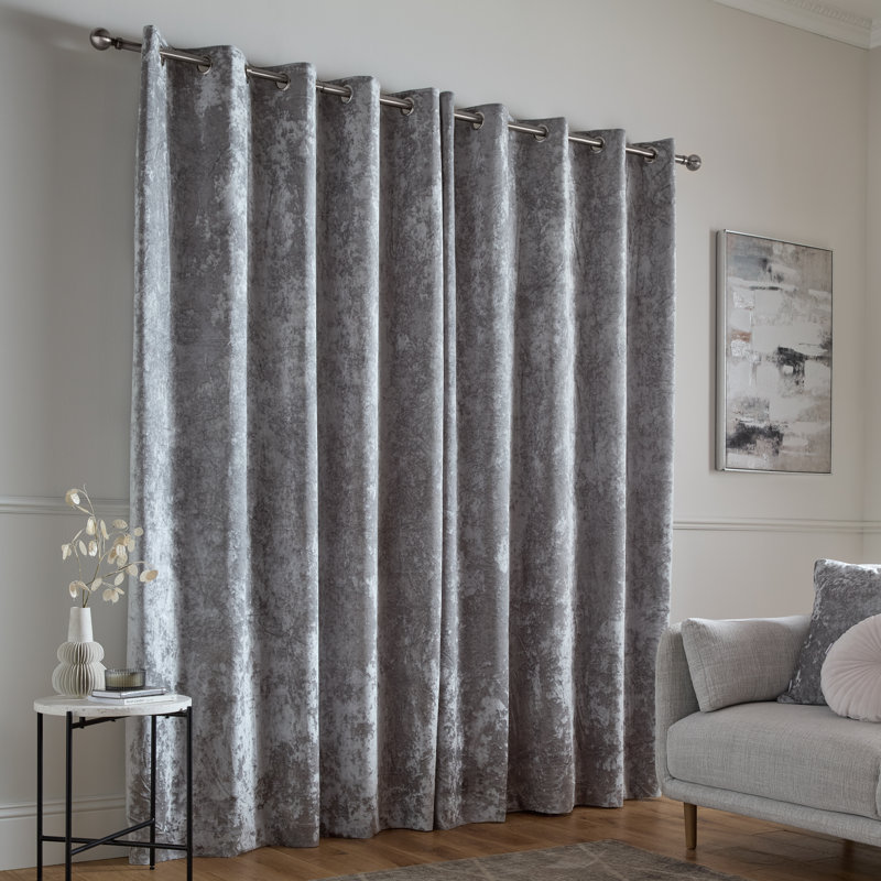 Crushed Velvet Eyelet Sheer Curtains, Silver, 168cm W x 229cm D