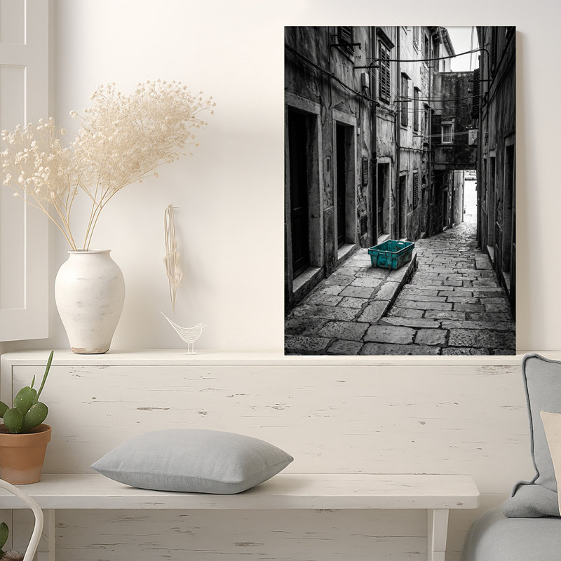 Art mural en toile noir et blanc patiné, H 36 po x l 24 po