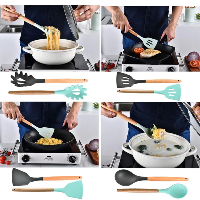 Ensemble d'ustensiles de cuisine de 33 pièces Genkent, Vert clair