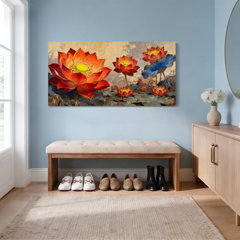 Tableau mural en toile tendue représentant une fleur de lotus, idéal pour la décoration du salon et de la chambre.