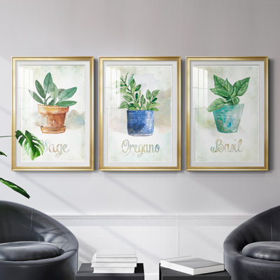 " Potted Basil " 3 - Pieces