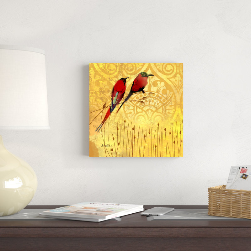 Wren sur jaune II, H 12 po x l 12 po x P 1,25 po