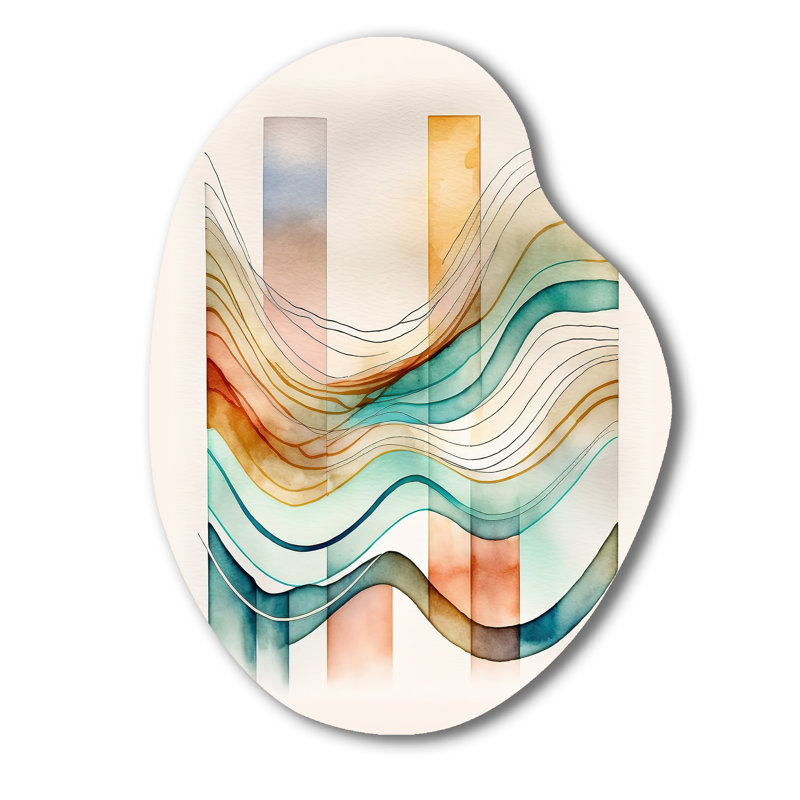 Multicolore, vagues abstraites I - Minimalisme, forme irrégulière, art mural en métal, reproduction d'art asymétrique moderne