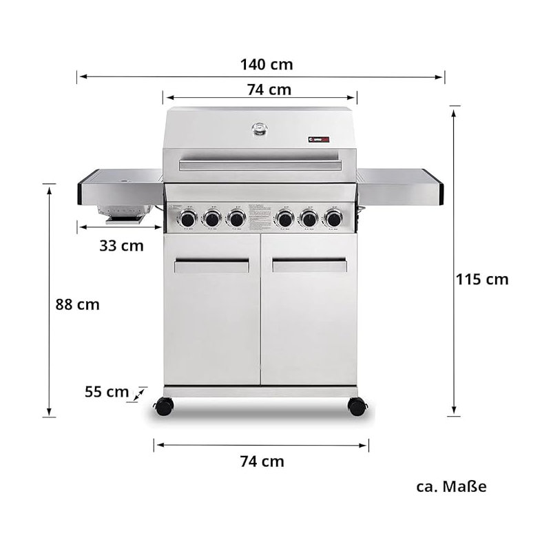 COSMOGRILL 4 - Burner Freestanding 55000 BTU BTU Gas Grill with Side Burner and Cabinet