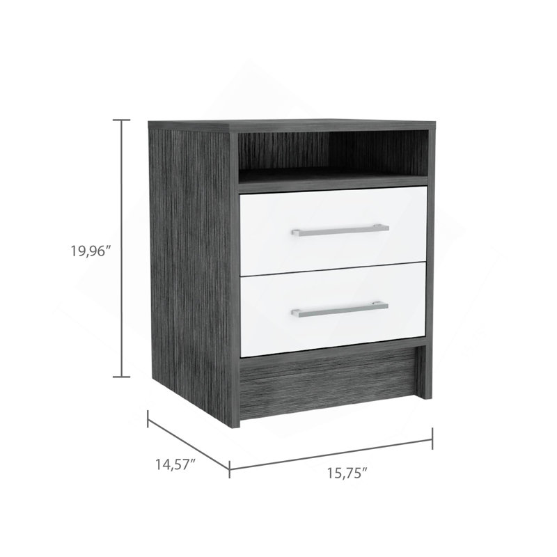Table de chevet rectangulaire à 2 tiroirs Smokey, Gris