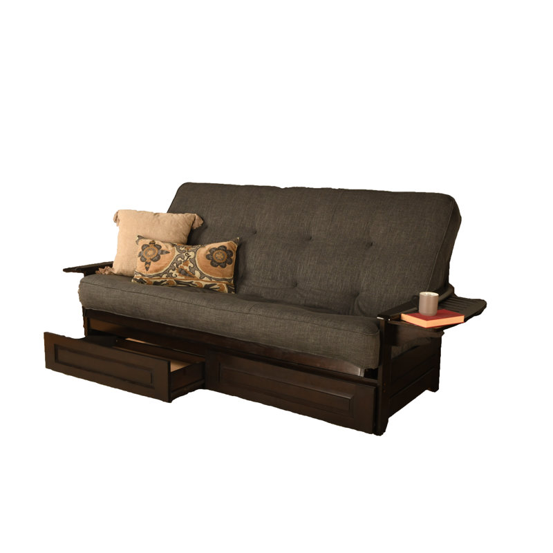 Stratford Queen 87'' Upholstered Futon And Mattress, Espresso, Linen Charcoal