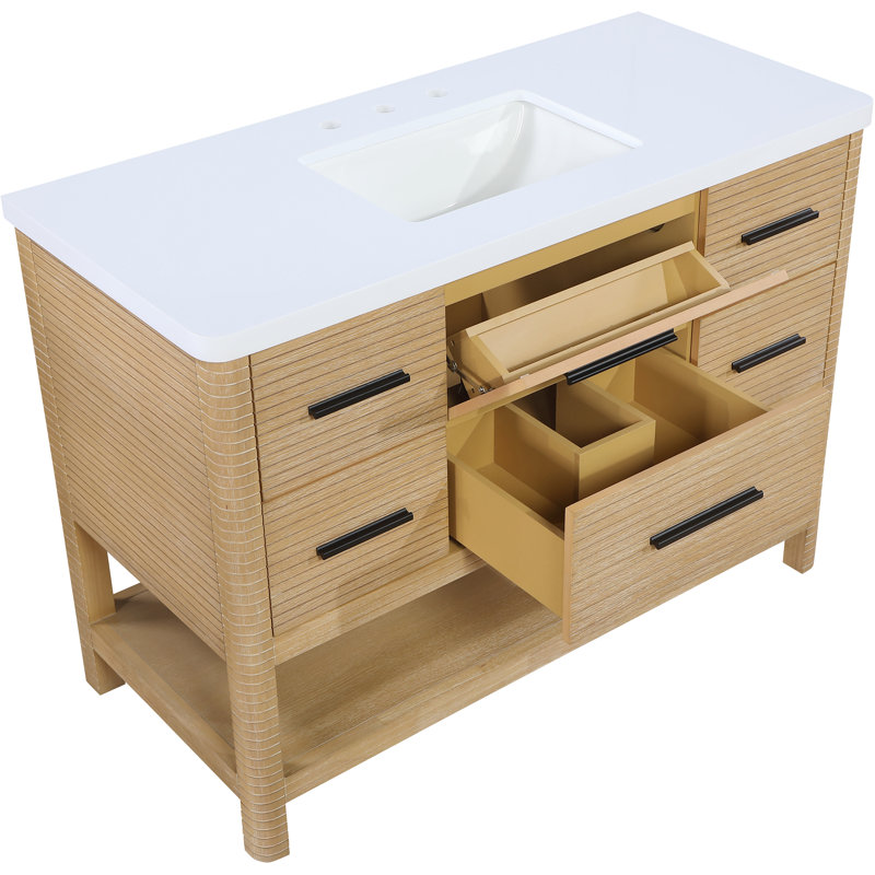 Meuble-lavabo en pierre naturelle et en bois massif 48 po Oakwell, Naturel, 48"