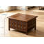 Table basse sculptée à la main en bois de manguier massif avec pieds pliables et clochettes Ghanti, finition brun antique, table centrale compacte pour petits espaces de salon, assemblage sans outils, 30,5 po x 21,5 po x 18 po
