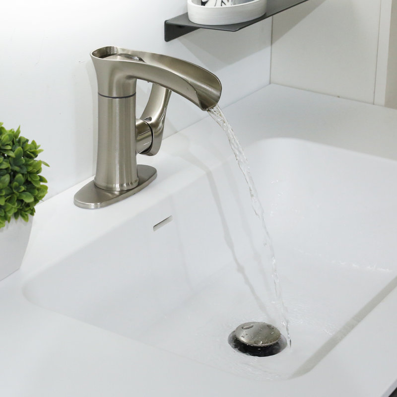Robinet de lavabo de salle de bain à un trou et poignée simple avec drain, Nickel brossé