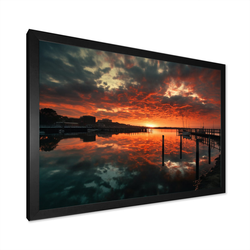 Coucher de soleil sur le port IV - Impression, Cadre photo noir, H 12 po x l 20 po x P 1 po