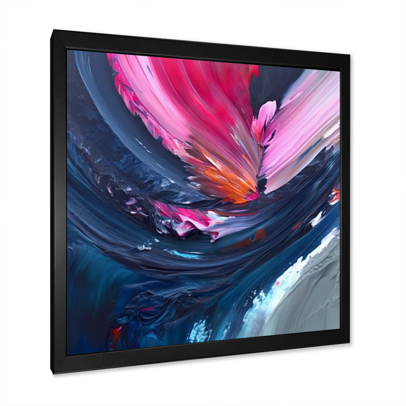 Dennice, art texturé abstrait bleu et rose, Cadre photo noir, H 16 po x l 16 po x P 1 po