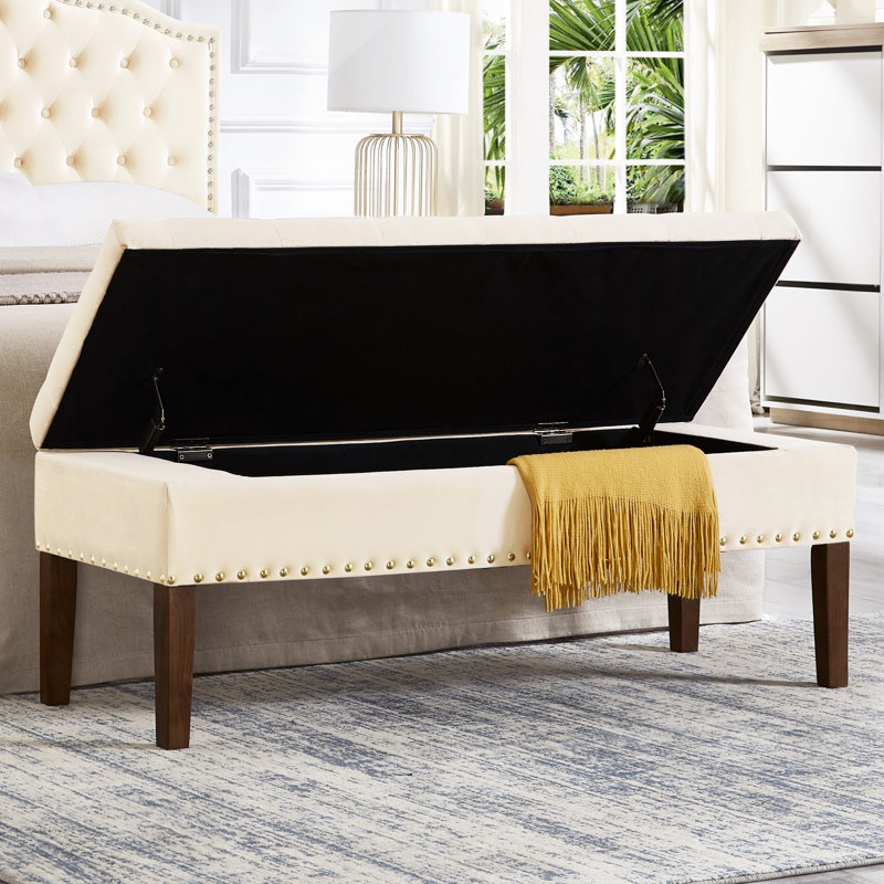 Banc capitonné avec rangement, Crème