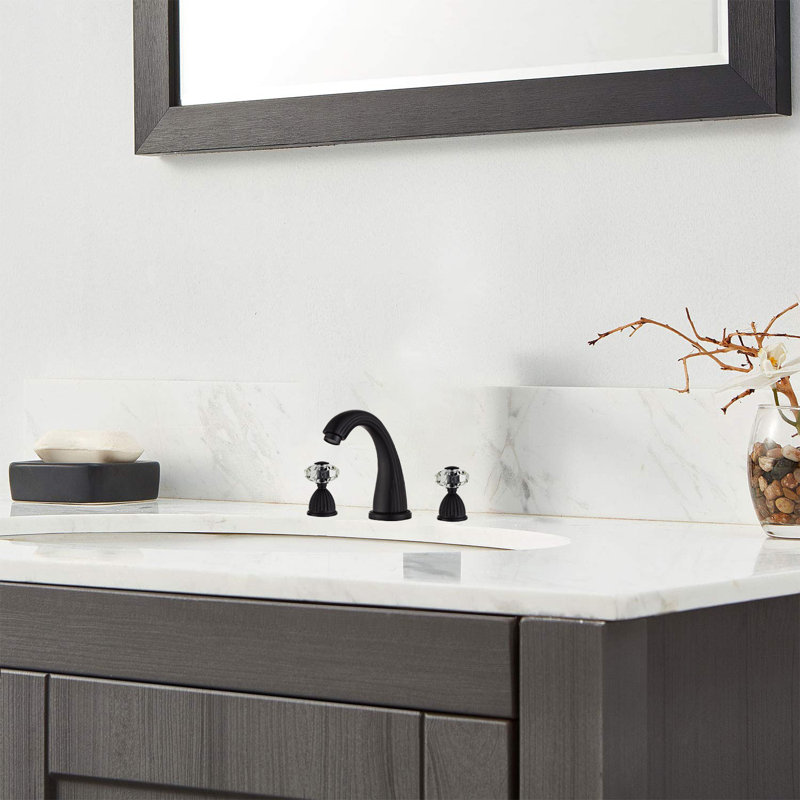 Chateau Antique Widespread Bathroom Faucet With Crystal Handles, Matte Black