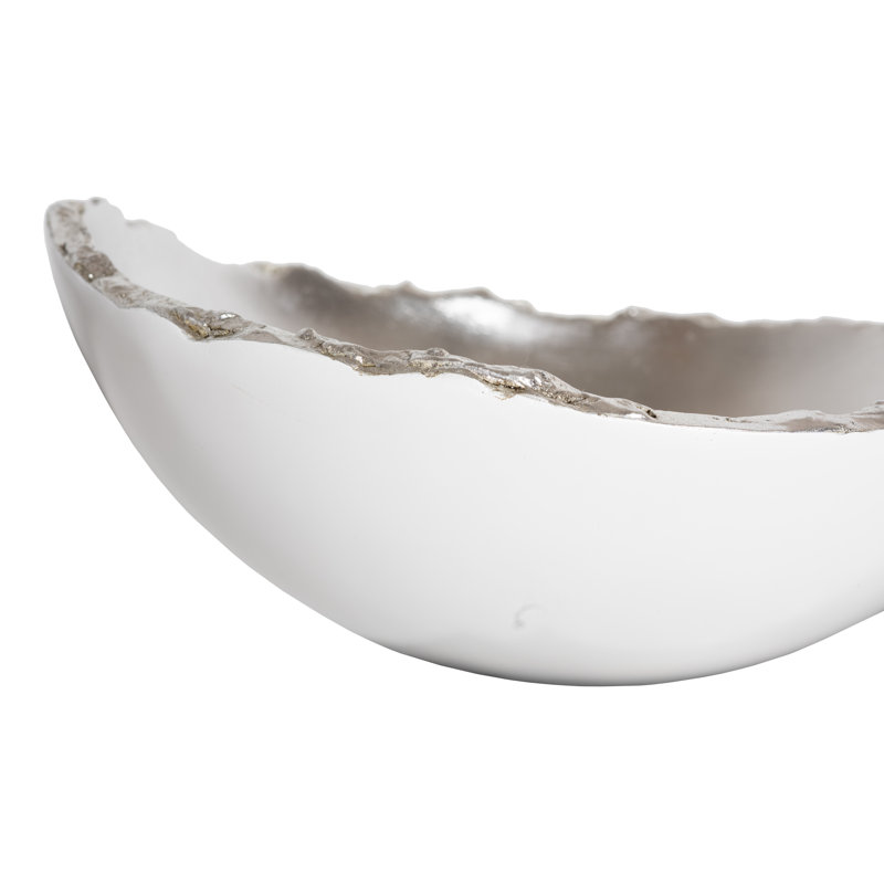Broken Egg Resin Abstract Decorative Bowl, Pearl White/Silver Leaf