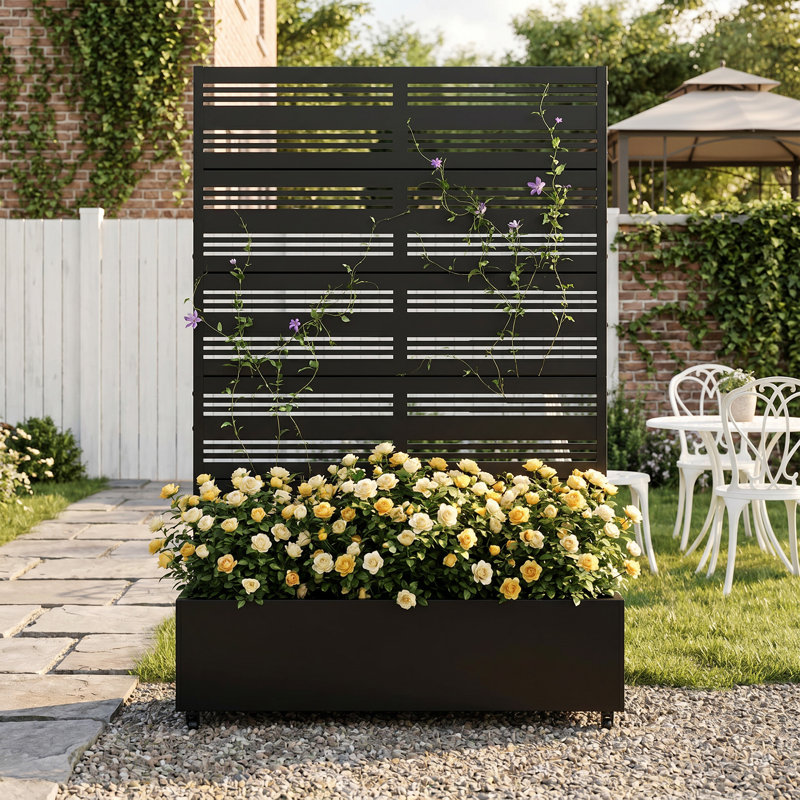 Metal Raised Garden Bed with Trellis on Wheels Weather-Resistant Planter Box with Garden Divider, 185cm H x 120cm W x 40cm D