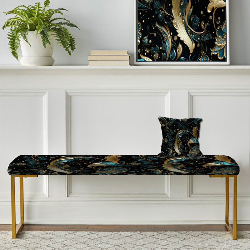 Motif cachemire doré de luxe - Banc rembourré doré à motif cachemire