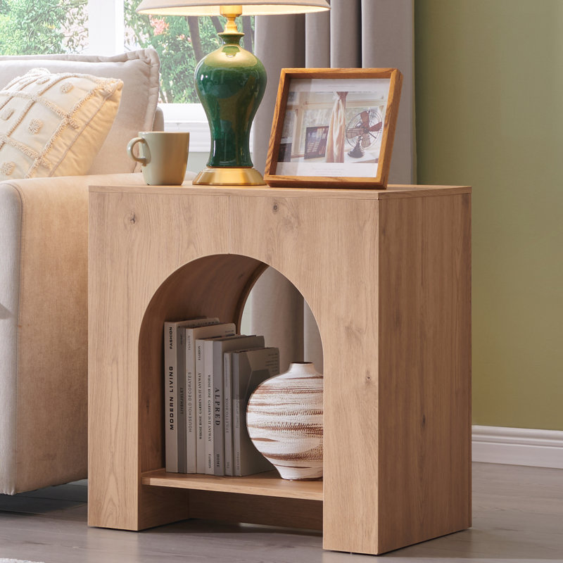 Table de bout arquée avec station de charge de type C, panneau latéral de chambre à coucher moderne de 22 po avec tablette ouverte