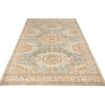 Rug & Kilim’S Distressed Custom Rug In Orange, Blue Geometric Pattern
