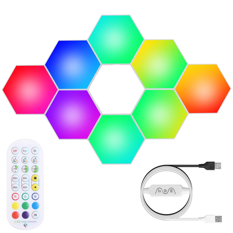 Panneaux lumineux RVBW hexagonaux: lampes murales d'épissures contrôlées par une application pour une ambiance de jeu et de décoration